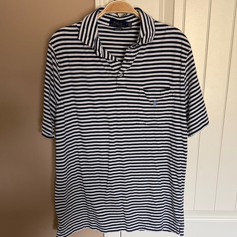 Polo by Ralph Lauren Men's Navy and White Striped Polo